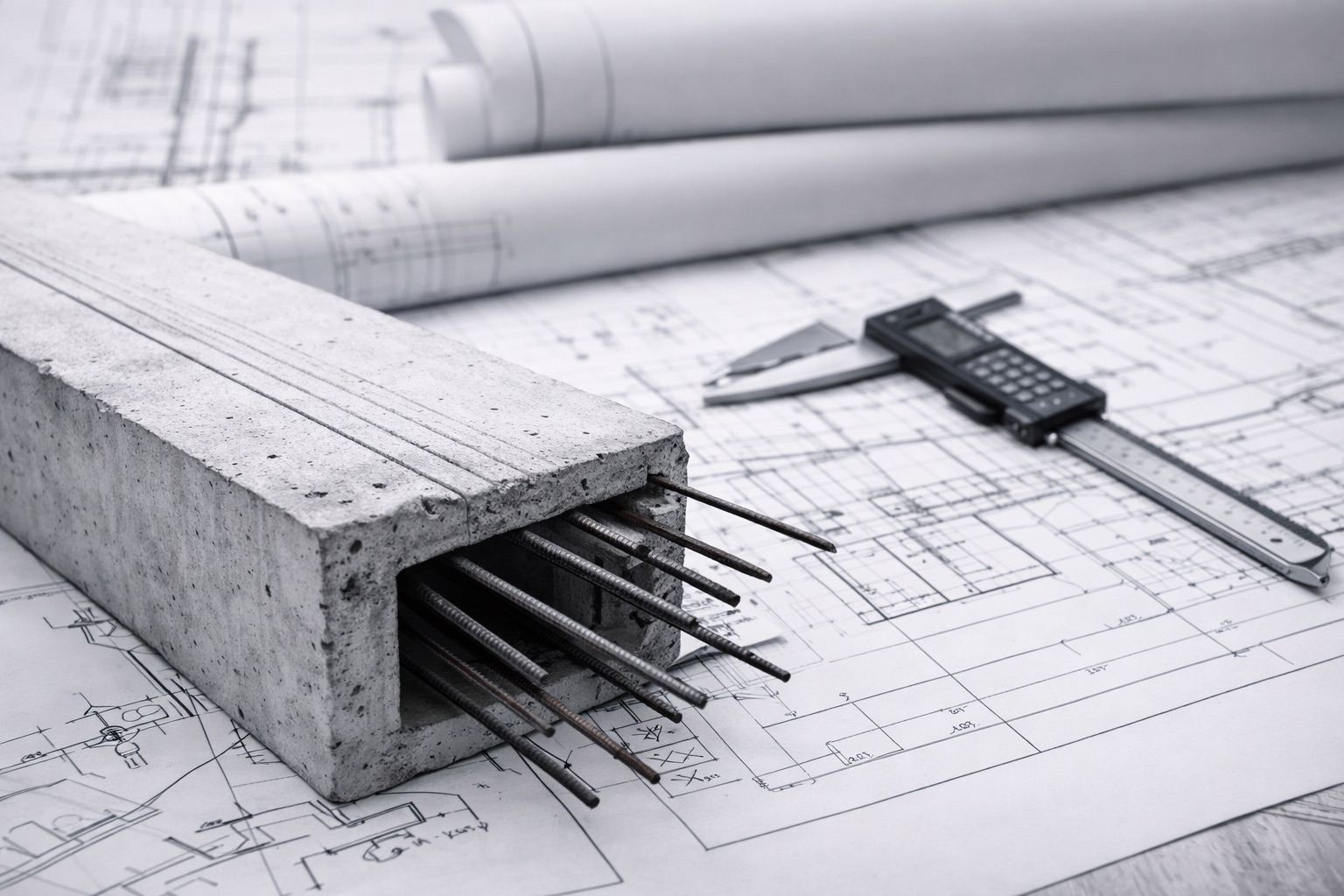 Plans d’exécution et élément structurel illustrant la coordination des travaux